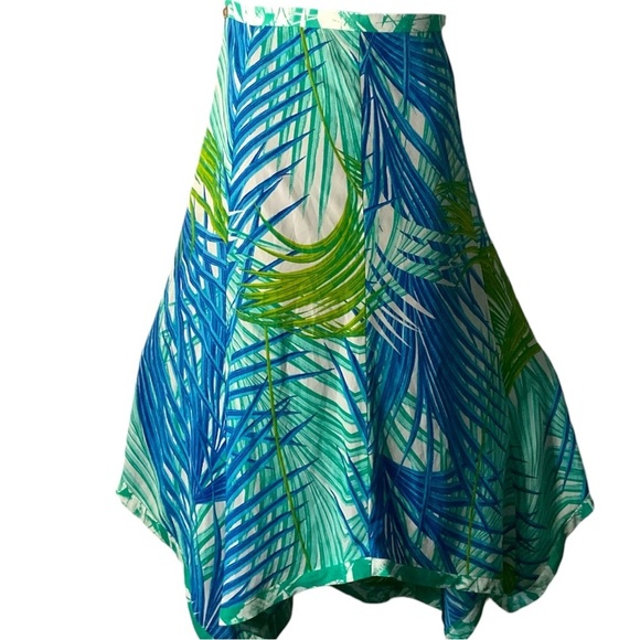 New York & Company Skirt Midi Floral Blue Green Beach Topical Asymmetric SZ XL - Picture 2 of 7